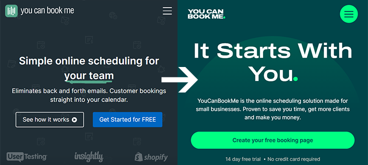 YouCanBookMe homepage comparison